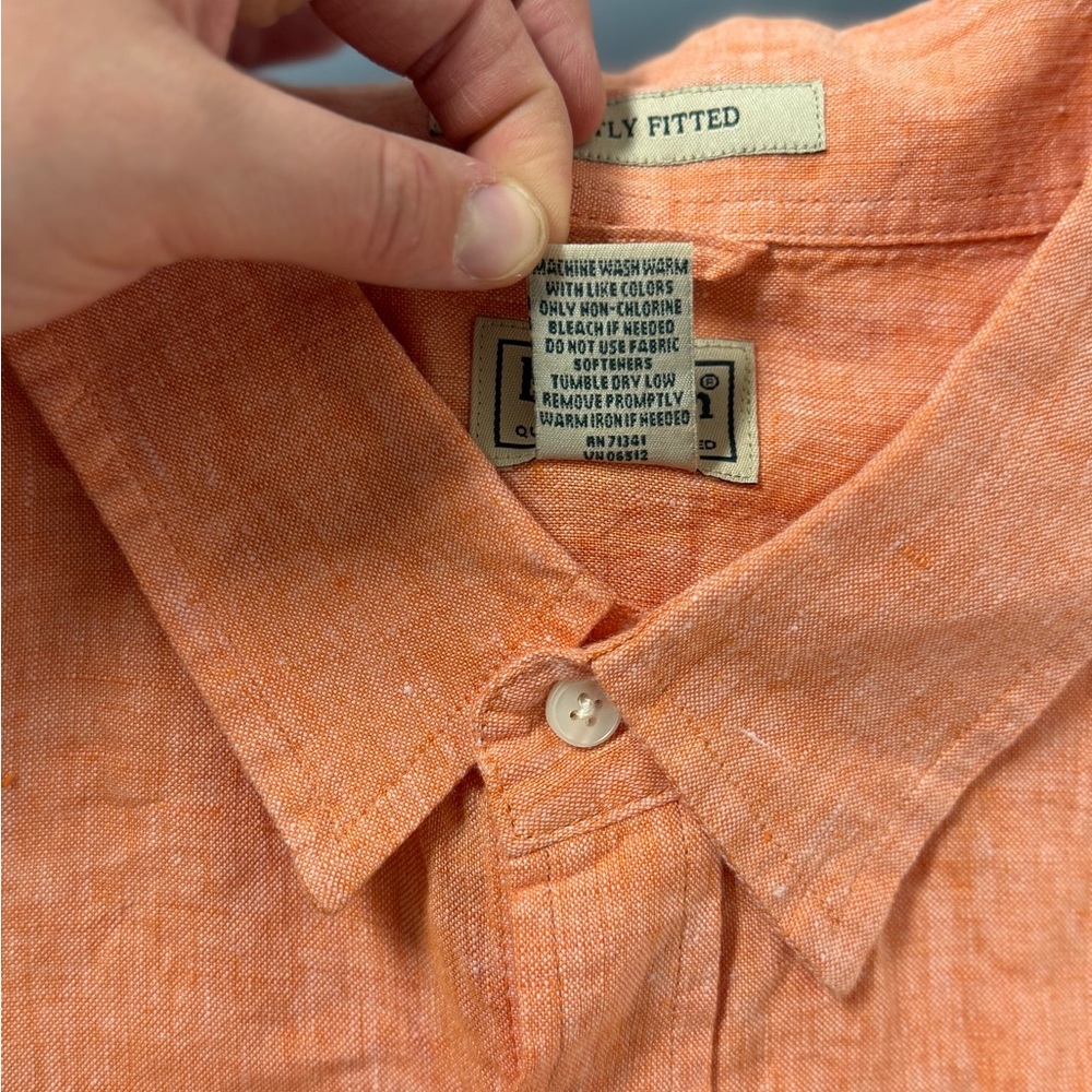 LL Bean 100% Linen Button Shirt Long Sleeve Orange Slightly Fitted Men XXL-Tall - Picture 3 of 9